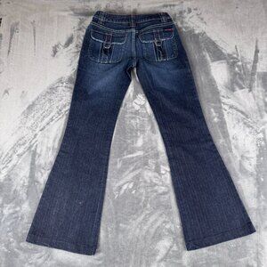 VTG Y2K Calvin Klein Jeans Women's SZ 1 Blue Dark Wash Low Rise Flare Flap 24x28